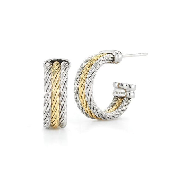 ALOR Cable Petite Three Row Hoop Earrings with 18kt Gold
