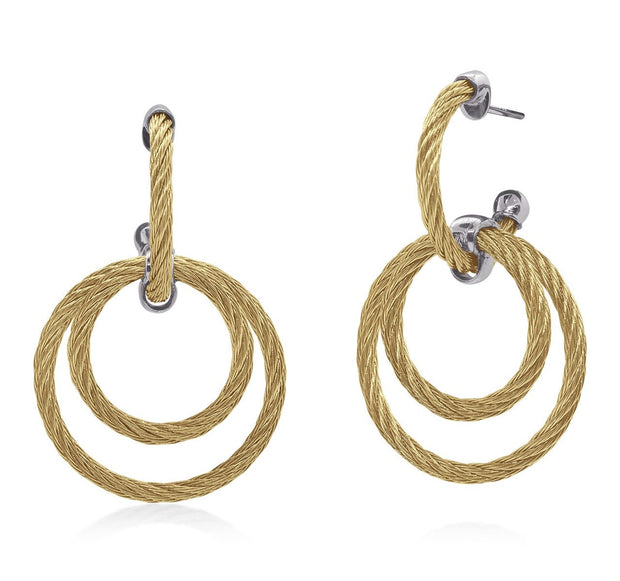 ALOR Yellow Cable & 14K White Gold Petite Triple Hoop Drop Earrings