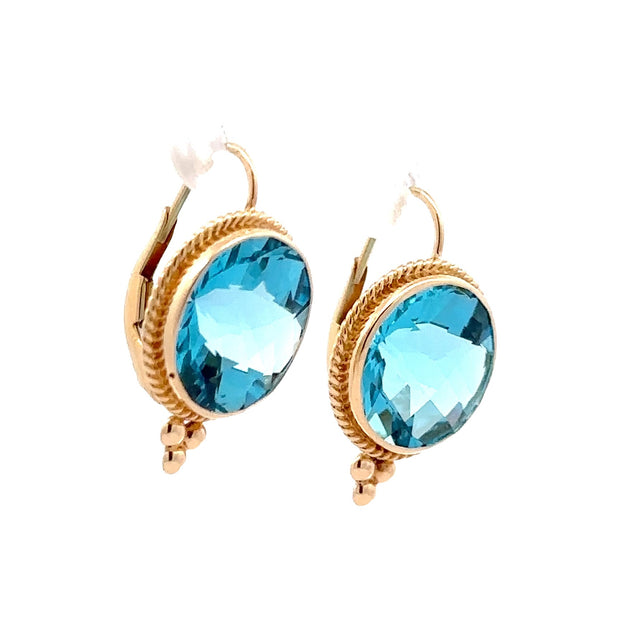 Estate 14K Yellow Gold Blue Topaz Drop Earrings