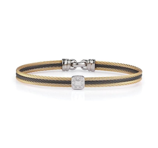 ALOR Cable Classic Stackable Bracelet with Single Square Station with 18kt Gold & Diamonds